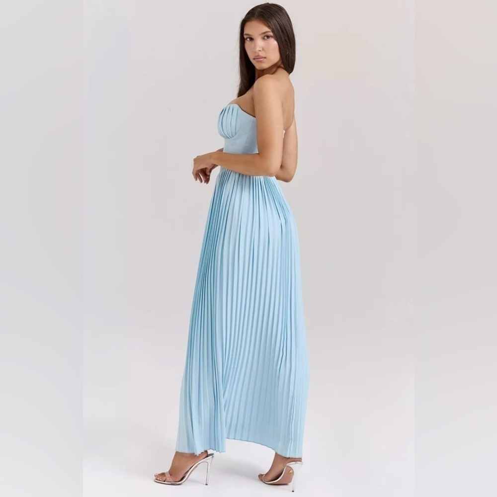 HOUSE OF CB 'Marcella' Ocean Blue Pleated Maxi Dress - Picture 2 of 4